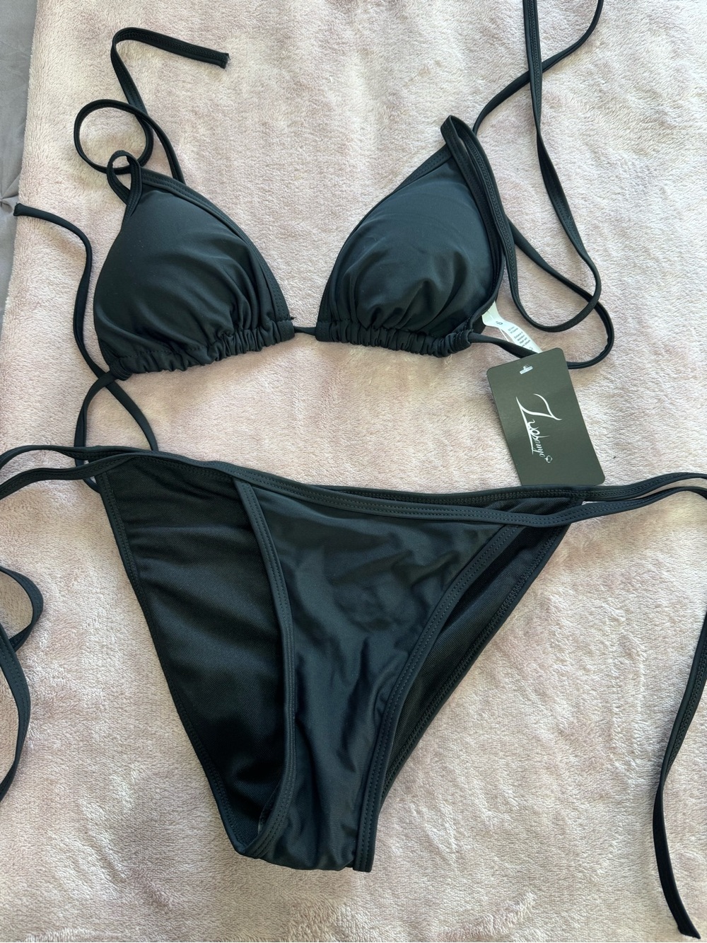 Amazon Black String Triangle Bikini Set